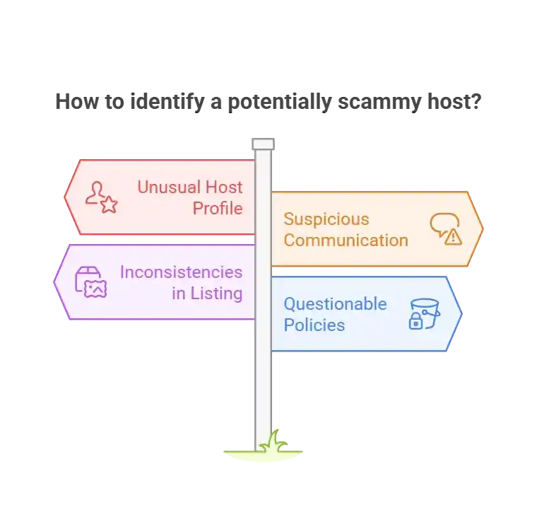 Flowchart depicting steps to identify a potential Airbnb scam host