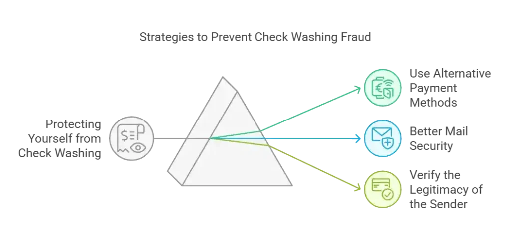 A visual representation of three main strategies to prevent check washing fraud