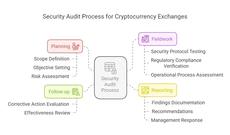 Diagram of the security audit process for cryptocurrency exchanges