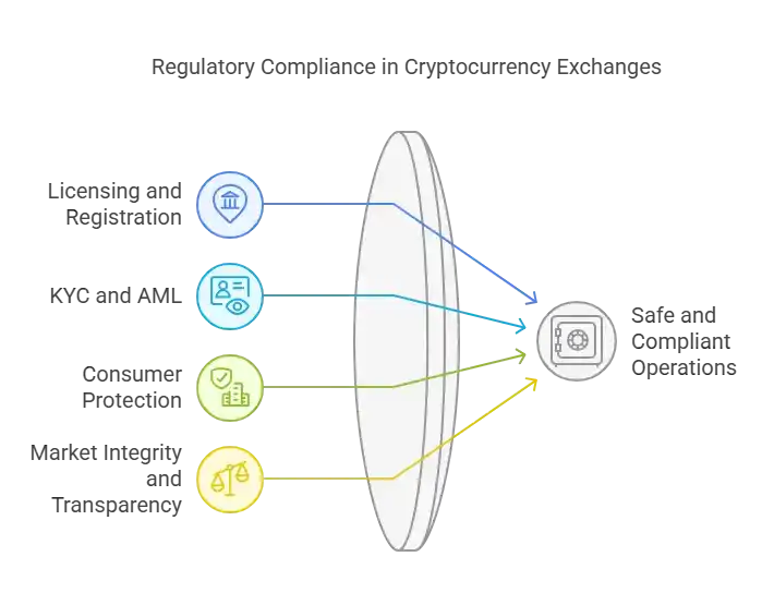 Diagram detailing compliance and consumer protection aspects in the regulatory framework for cryptocurrency exchanges