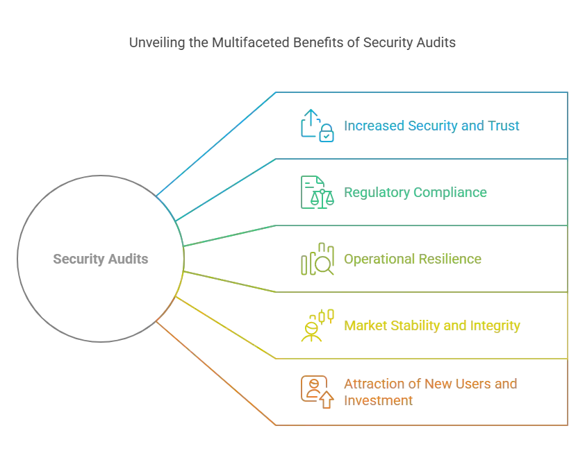 Flowchart illustrating the benefits of security audits for cryptocurrency exchanges