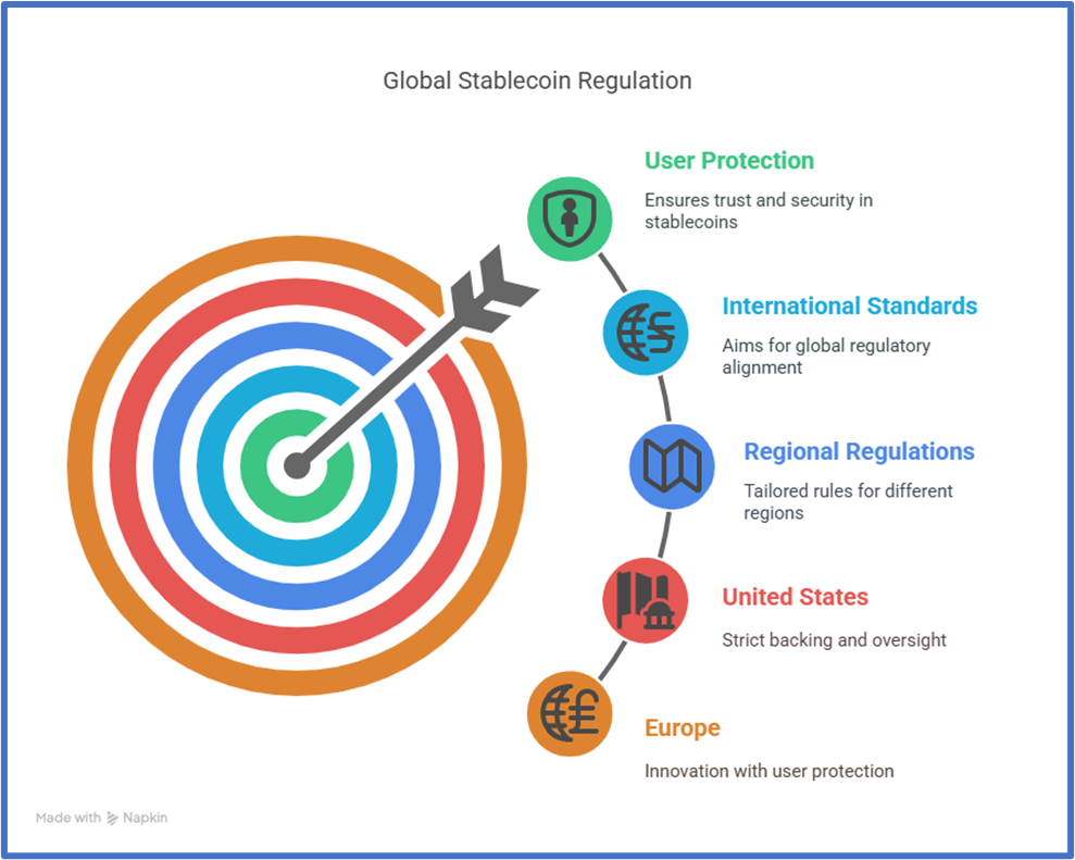 Visual chart of global stablecoin regulation with focus on user protection and regional differences