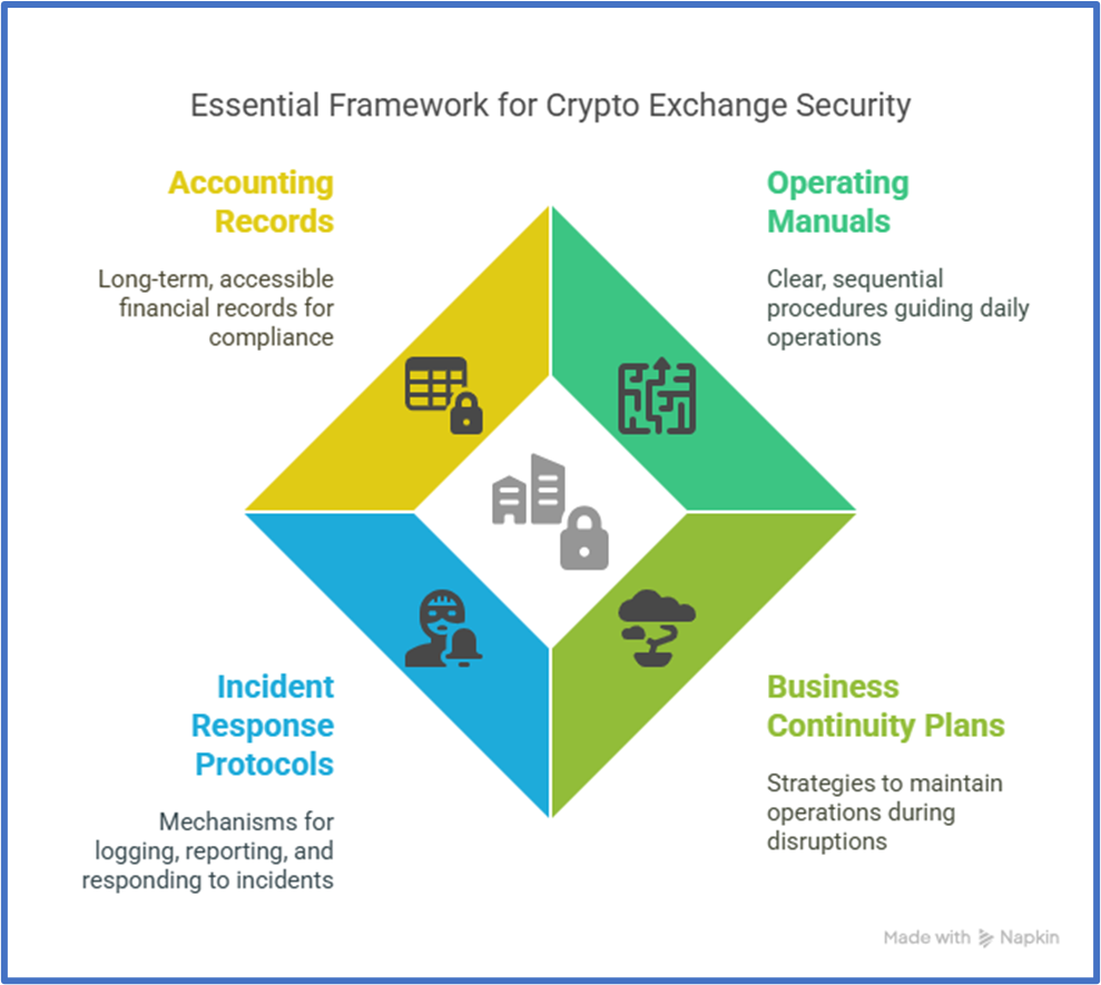 Essential components for crypto exchange security: records, manuals, response protocols, and continuity plans