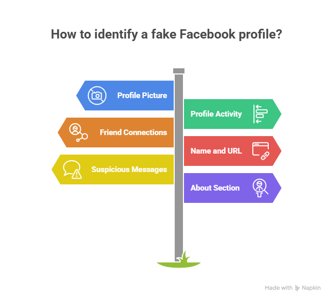 How can you tell if a Facebook profile is fake: steps list for picture, activity, friends, messages, name, about