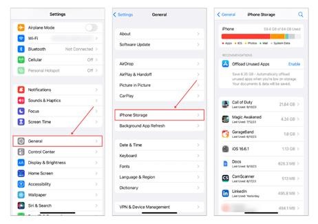 Checking app storage on iPhone Settings to learn how to check for a virus on your iPhone