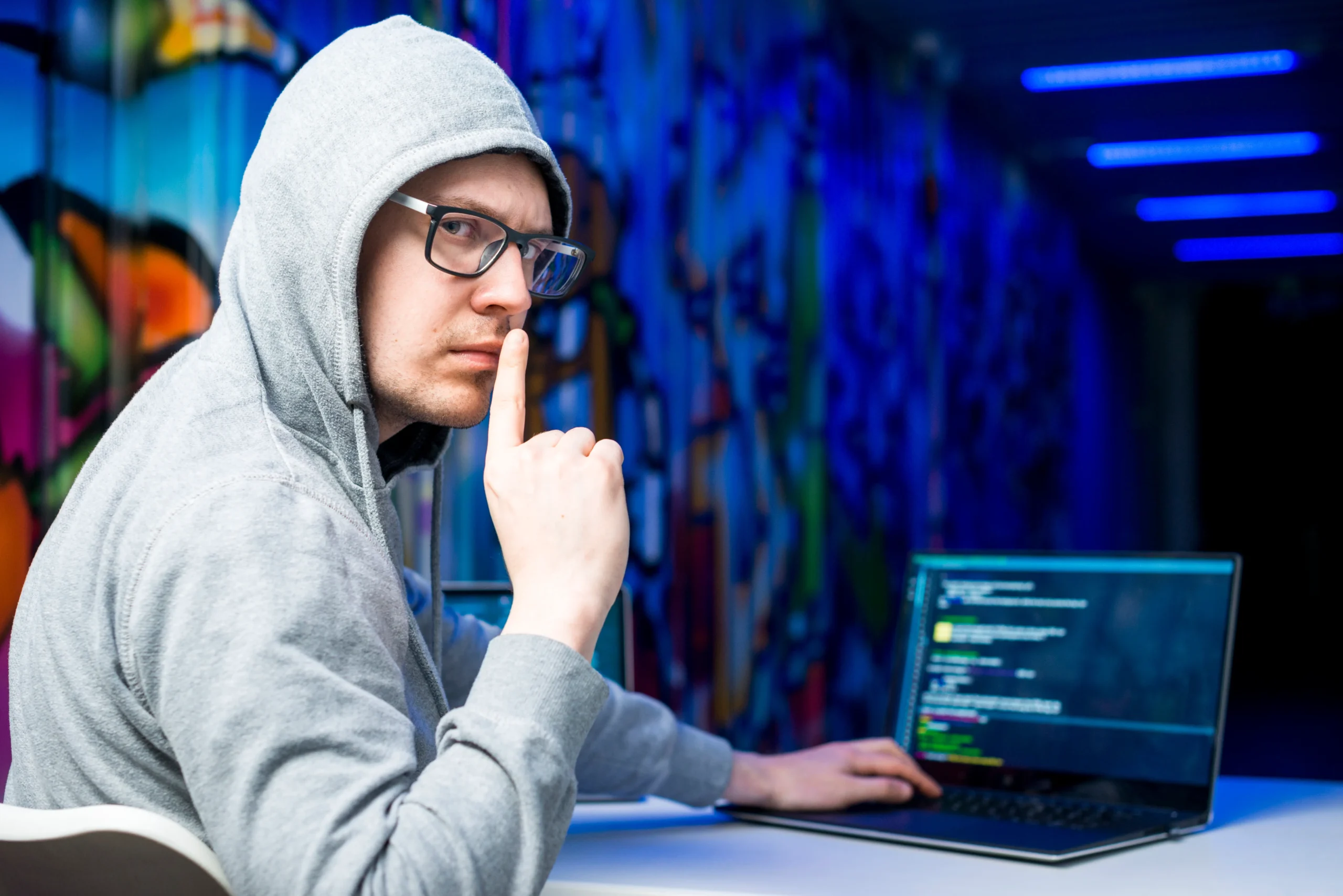 Hooded user at laptop showing what can someone do with your ip address: stalking, fraud and targeted disruptions online risk