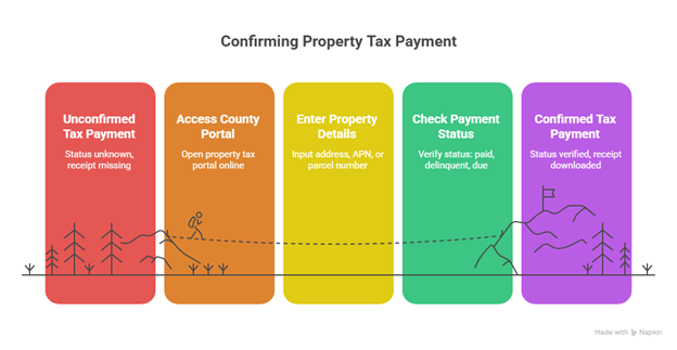 County portal steps explaining how to check if my taxes are paid using the address or parcel number to confirm a PAID status